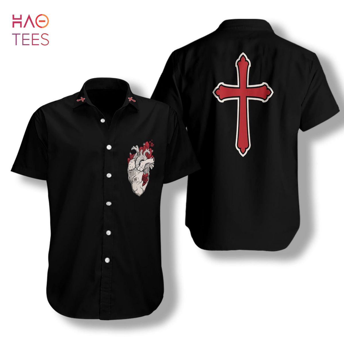 Cross With Styled Heart Goth Hawaiian Shirt Cross With Styled Heart Goth Hawaiian Shirt