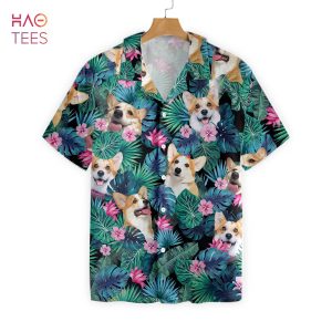 Tropical Corgi Dog Shirt For Men Hawaiian Shirt