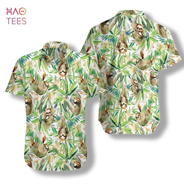 Watercolor Sloth And Tropical Plant Hawaiian Shirt