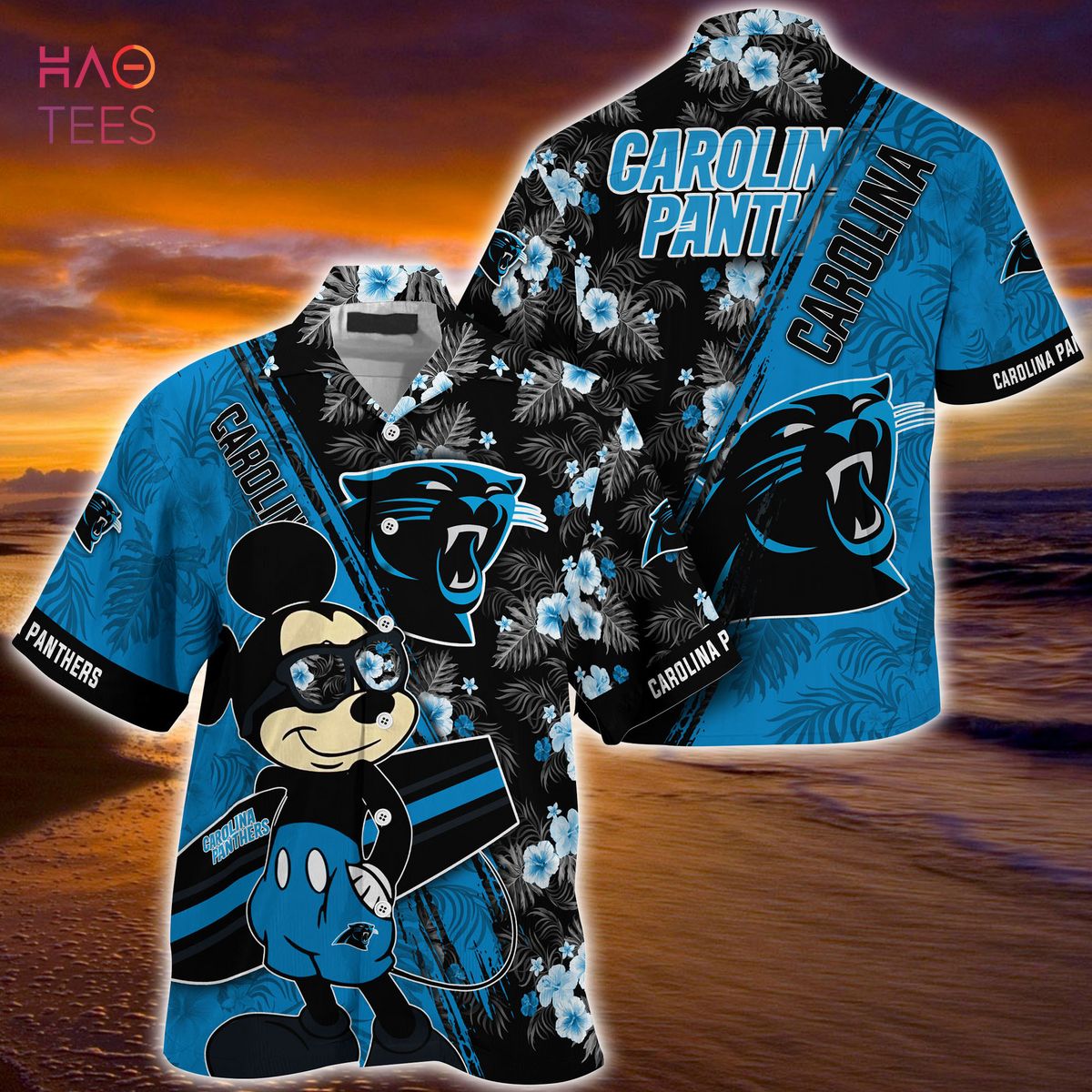 Carolina Panthers Surfboard Parttern Mickey Mouse Flower Hawaiian Shirt -  Freedomdesign