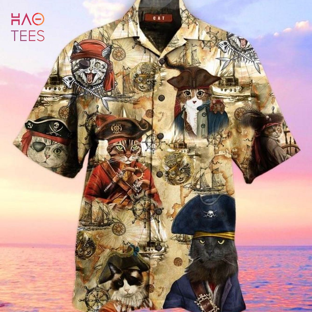 Cat Pirates Print Hawaiian Shirt