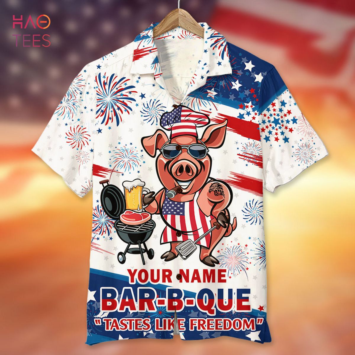 Bar-B-Que Tastes Like Freedom Personalized Grill Independence Day Hawaiian Shirt Bar-B-Que Tastes Like Freedom Personalized Grill Independence Day Hawaiian Shirt