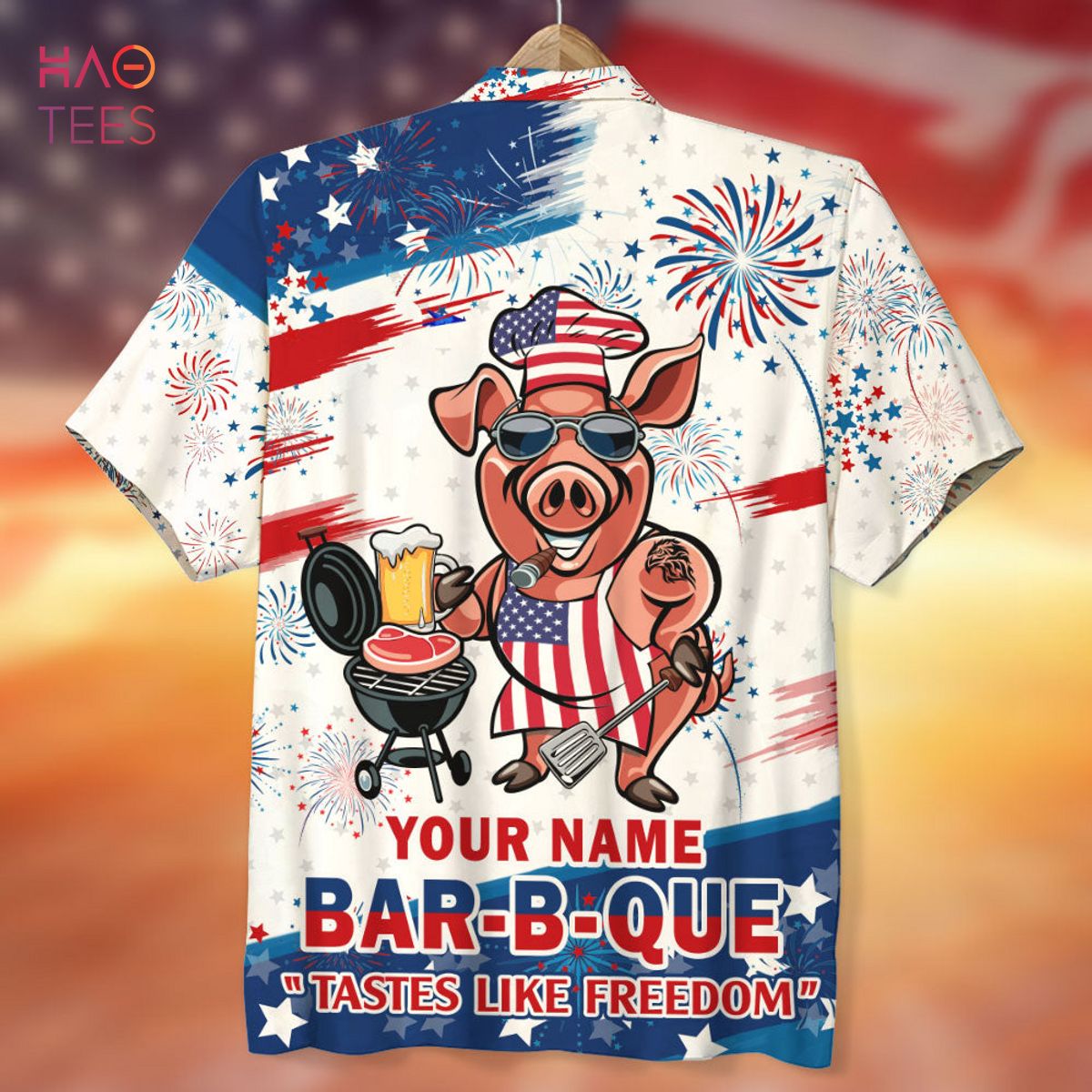Bar-B-Que Tastes Like Freedom Personalized Grill Independence Day Hawaiian Shirt Bar-B-Que Tastes Like Freedom Personalized Grill Independence Day Hawaiian Shirt