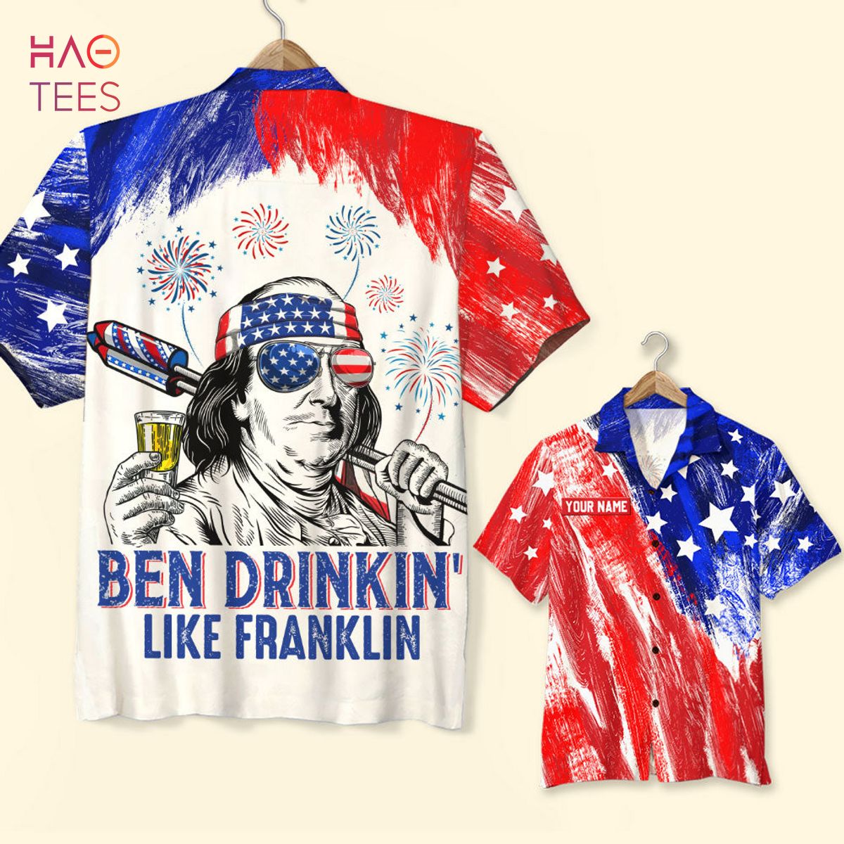 Ben Drinkin' Like Franklin Personalized 4th Of July Hawaiian Shirt Ben Drinkin' Like Franklin Personalized 4th Of July Hawaiian Shirt