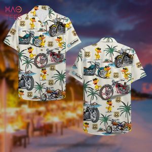 Biker Duck & Classic Motorcycles Pattern Hawaiian Shirt