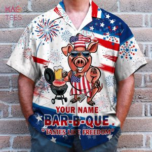 Bar-B-Que Tastes Like Freedom Personalized Grill Independence Day Hawaiian Shirt