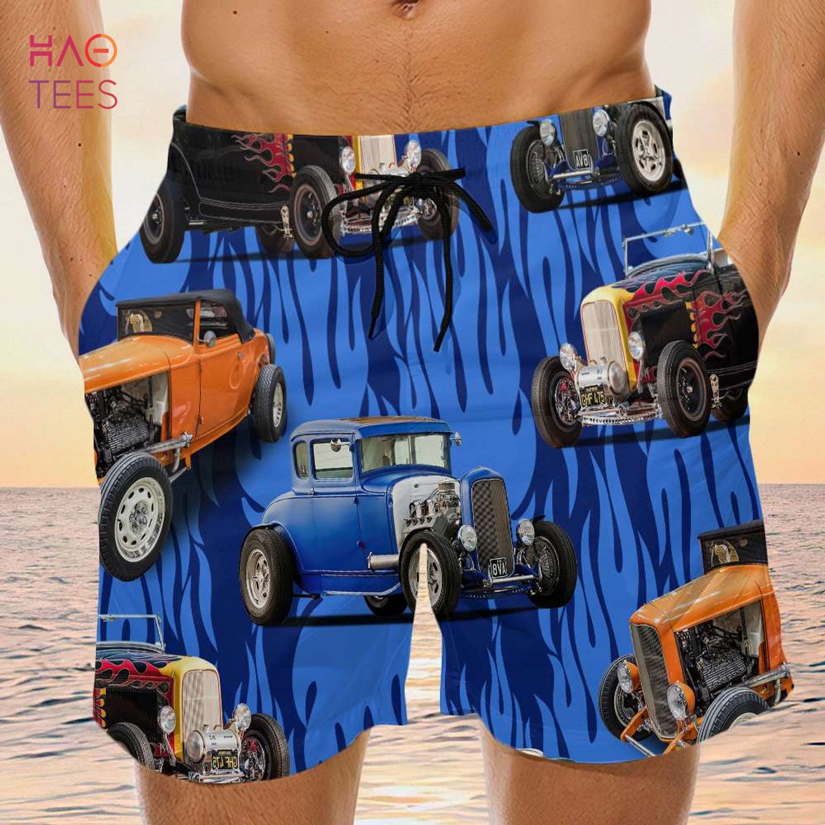 Hot Rod Flame Custom Car Hot Rod Hawaiian Shirt and Men Beach Shorts