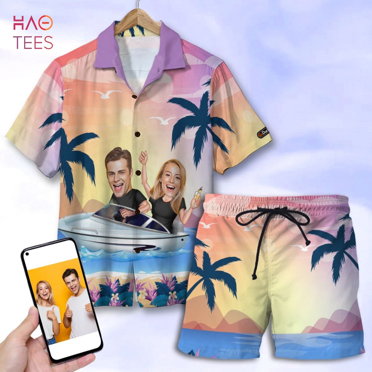 Custom Couple Hawaiian Shirt and Men Beach Shorts