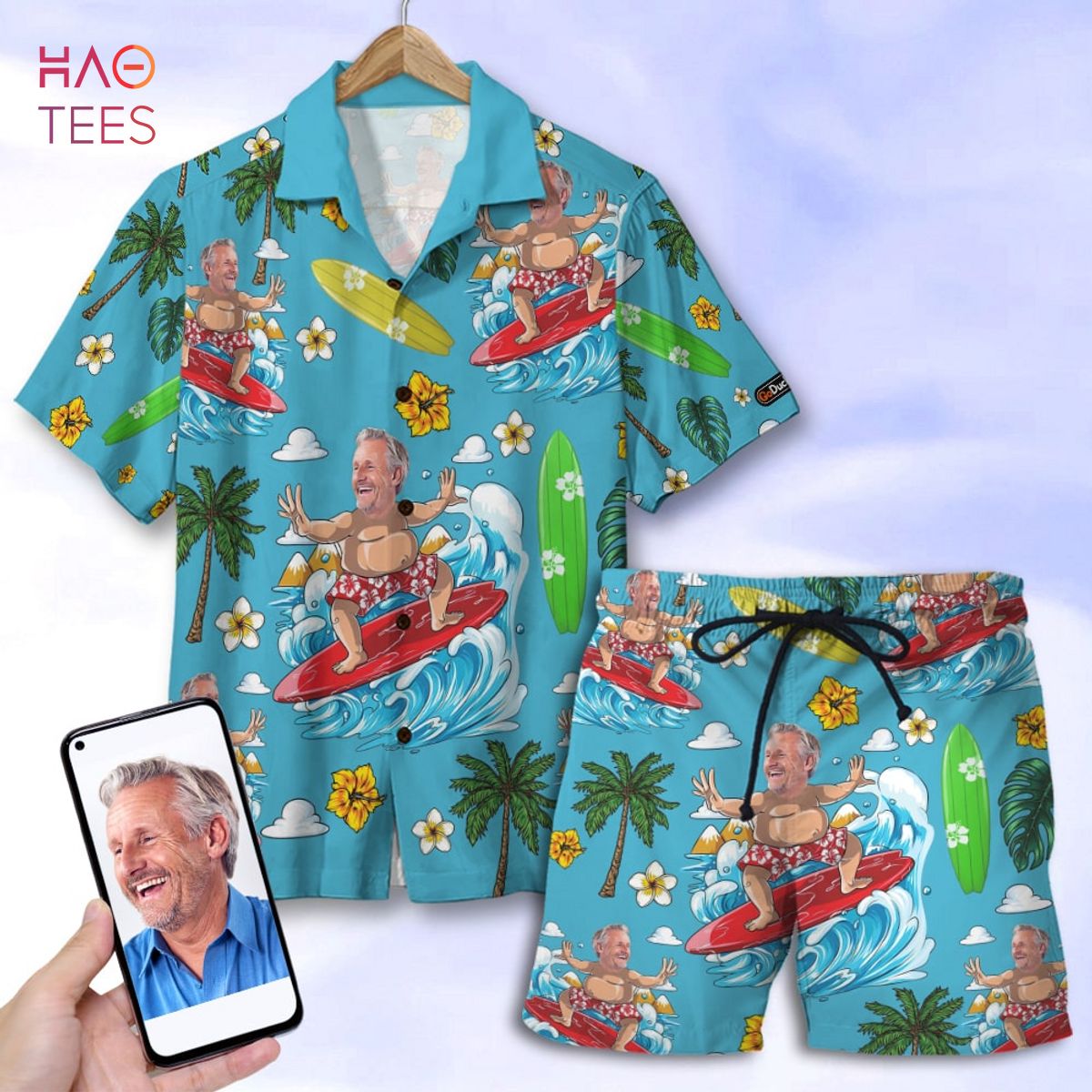 Custom Surfing Hawaiian Shirt and Men Beach Shorts