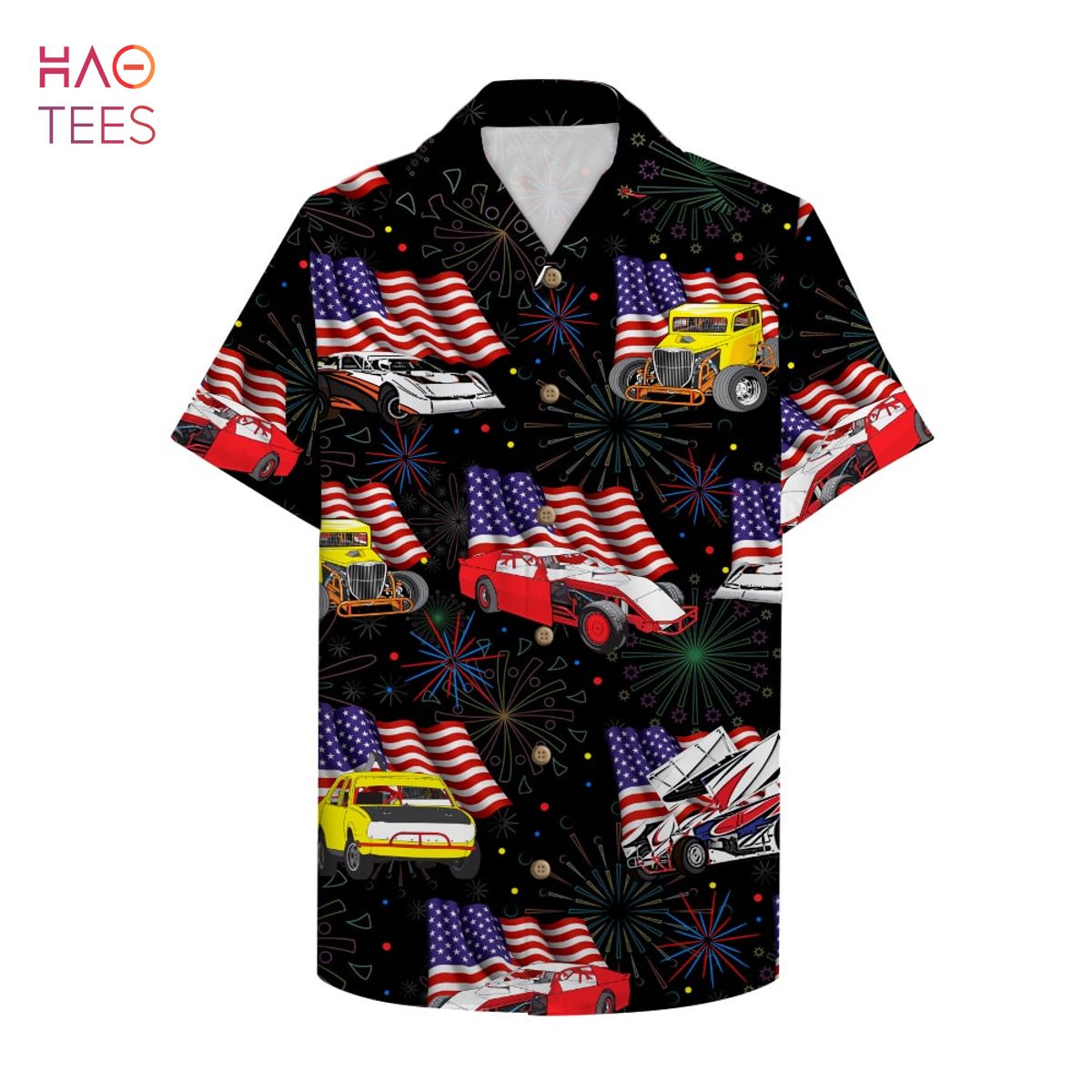 Dirt Track Racing Hawaiian Shirt – Car and Flag Pattern