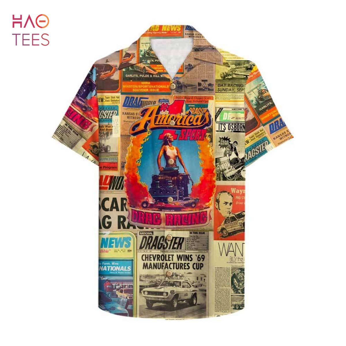 Drag Racing Newspaper Hawaiian Shirt, Aloha Shirt