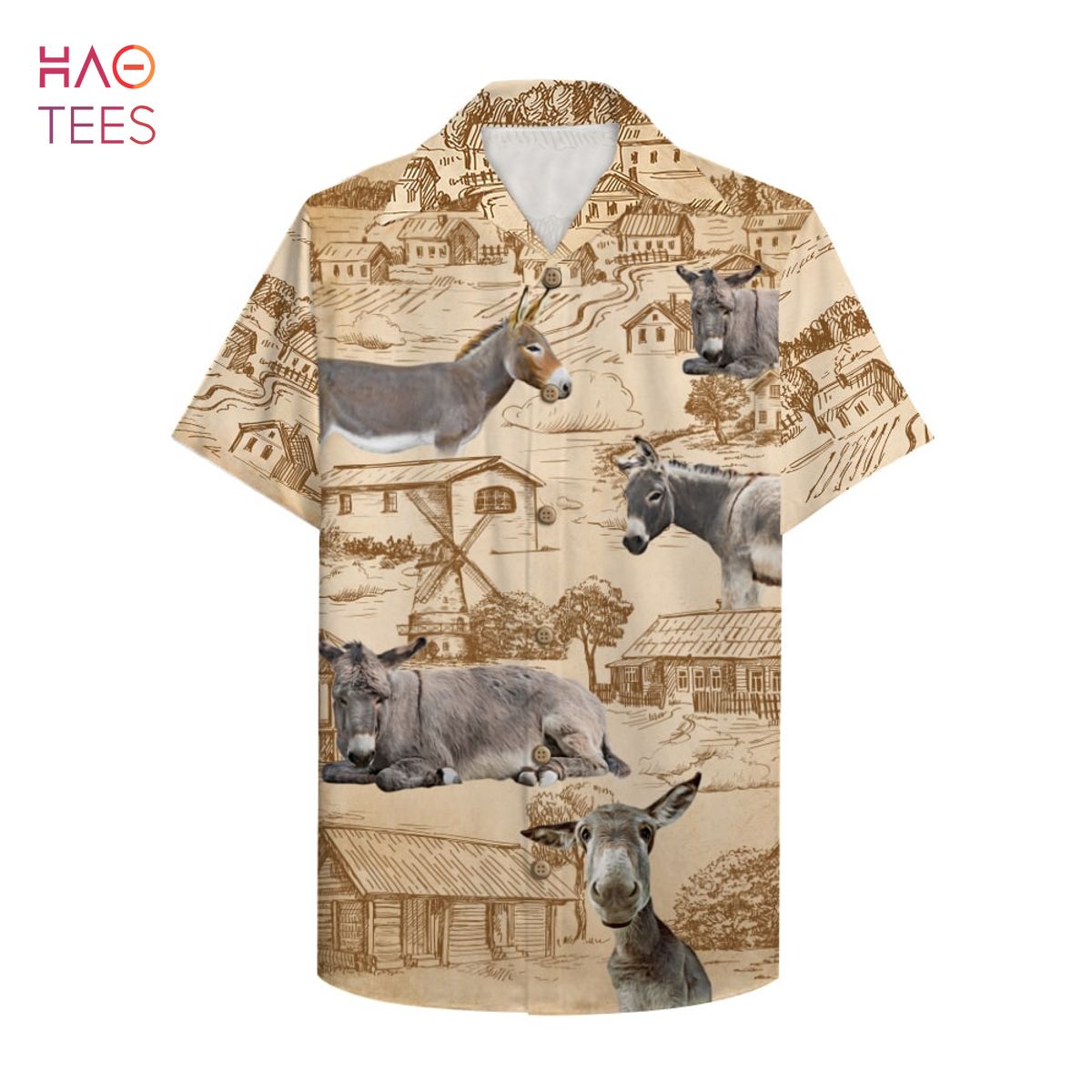 Donkey and farm pattern Farmer Donkey Hawaiian Shirt, Aloha Shirt