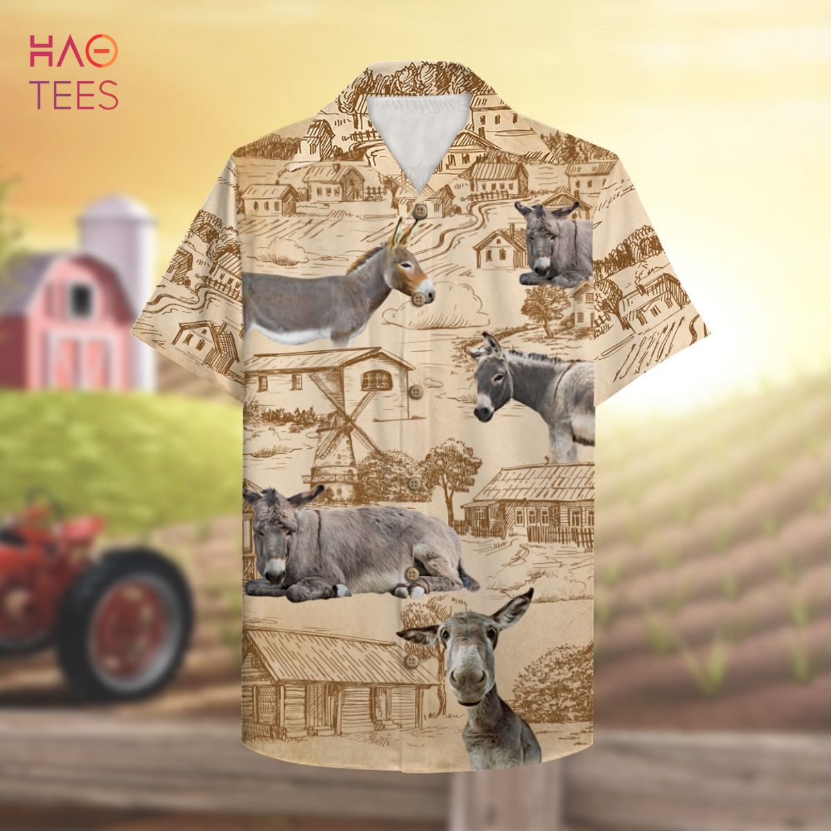 Donkey and farm pattern Farmer Donkey Hawaiian Shirt, Aloha Shirt