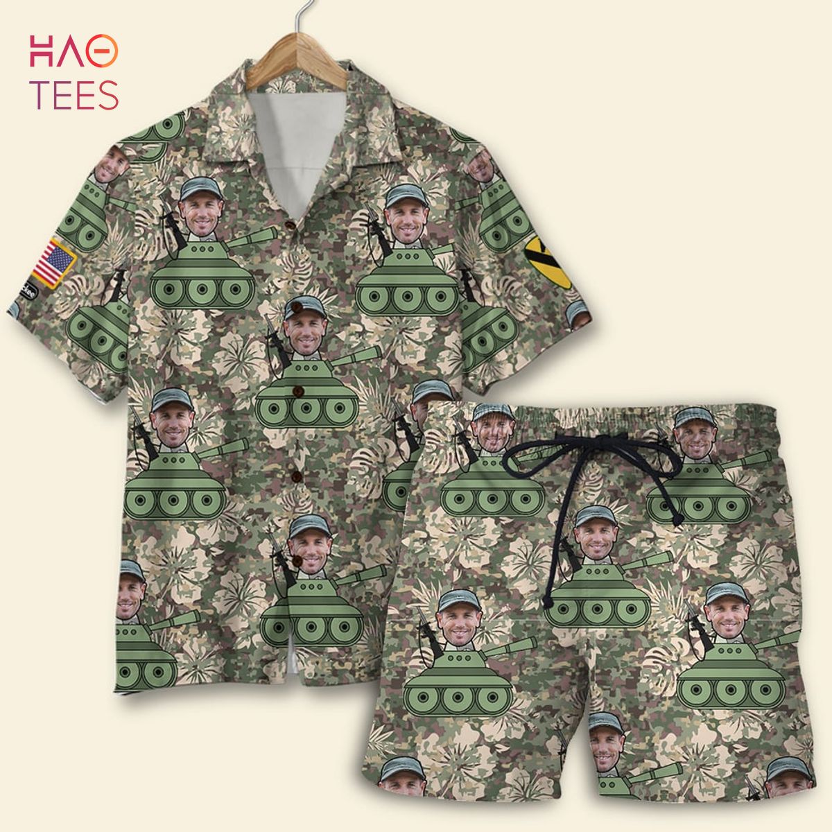 BEST Military Background Hawaiian Shirt, Aloha Shirt and Mens Beach Shorts