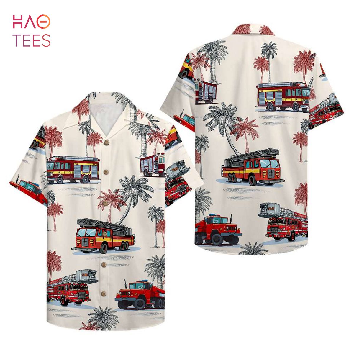 Fire Truck Pattern Firefighter Hawaiian Shirt