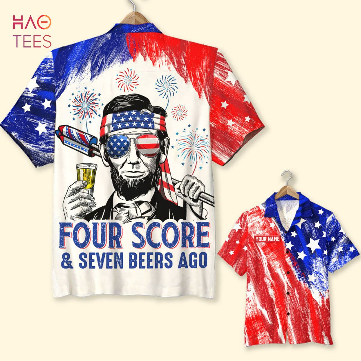 Four Score & Seven Beers Ago Personalized 4th Of July Hawaiian Shirt