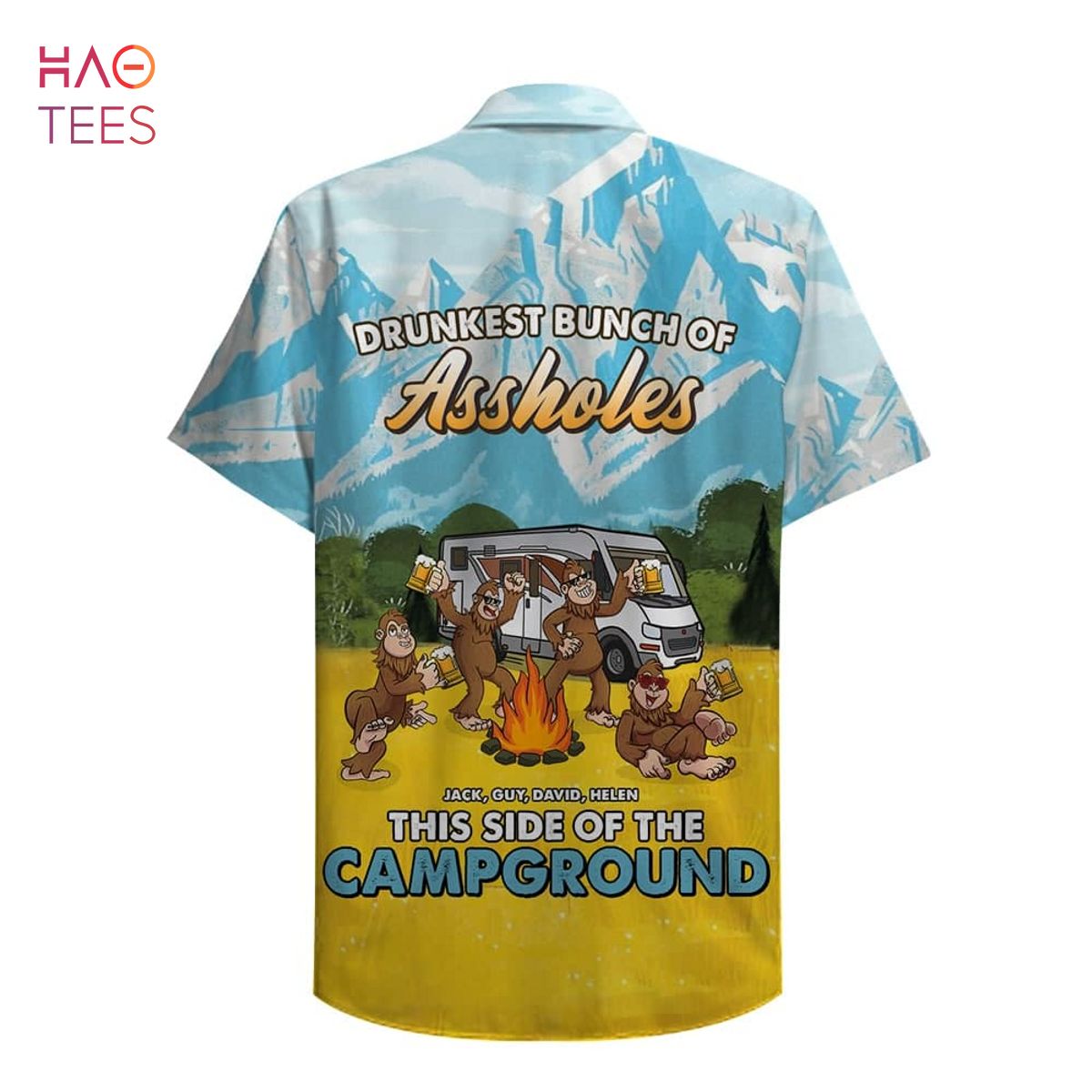 Drunkest Bunch Of Assholes Personalized Camping Bigfoot Hawaiian Shirt