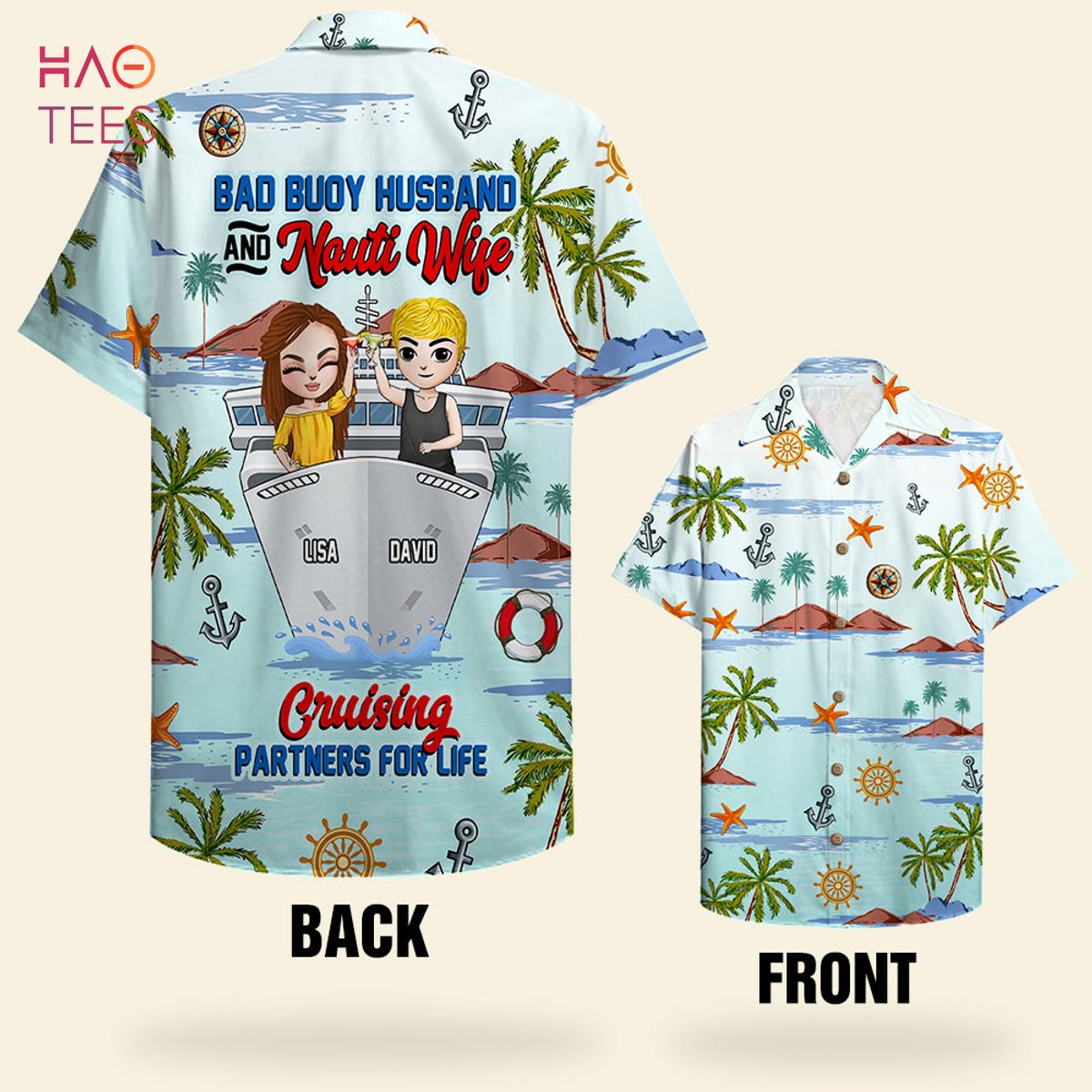 Bad Buoy Husband And Nauti Wife Personalized Cruising Couple Hawaiian Shirt