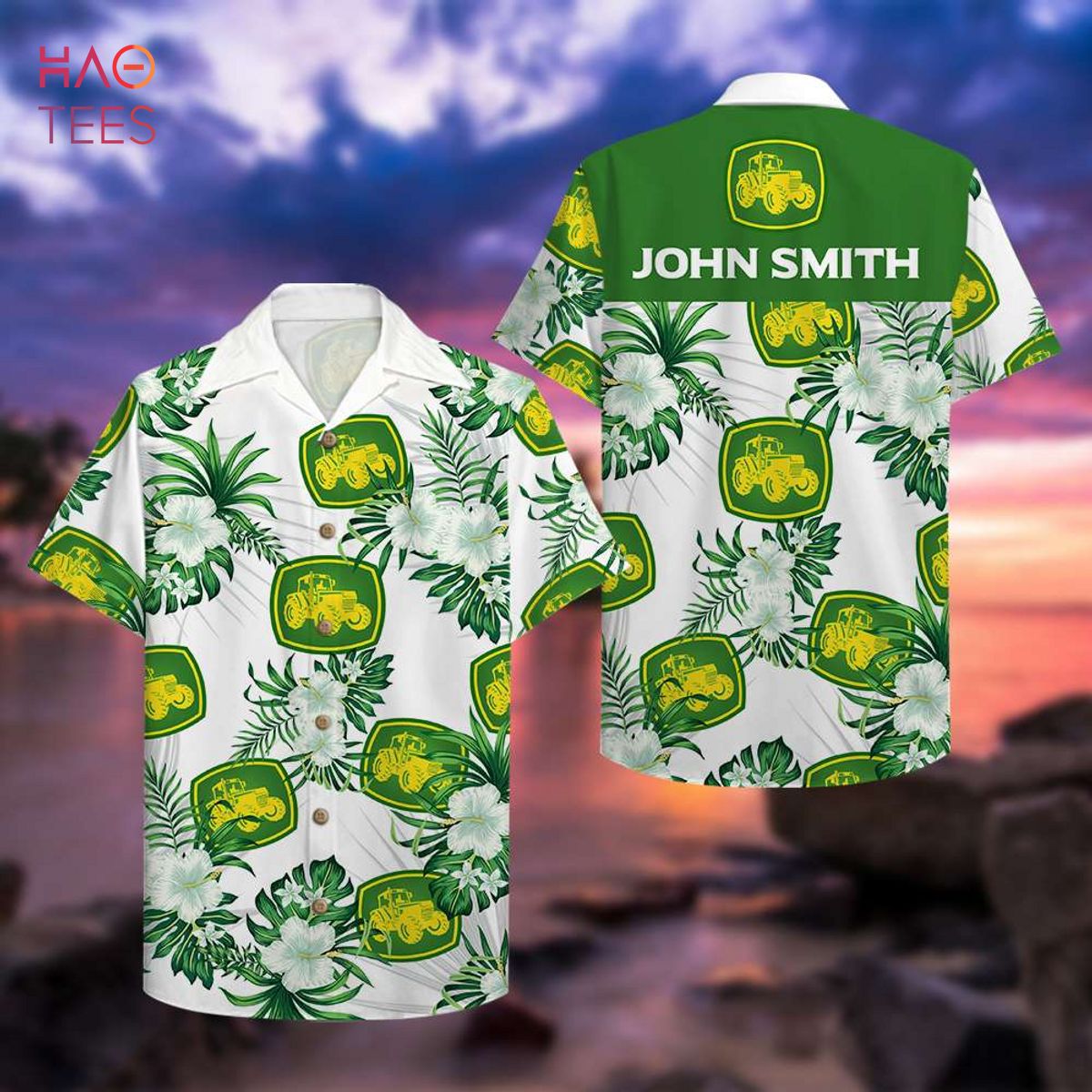 Tractor & Floral Pattern Personalized Farmer Hawaiian Shirt Tractor & Floral Pattern Personalized Farmer Hawaiian Shirt