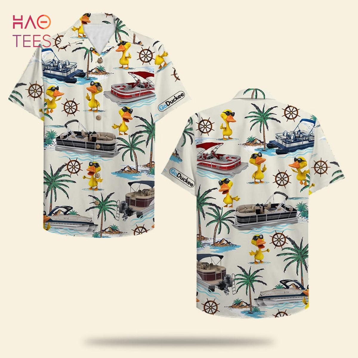 Pontoon Boat & Duck Pattern Hawaiian Shirt - Pontoon Boat & Duck Pattern Hawaiian Shirt -