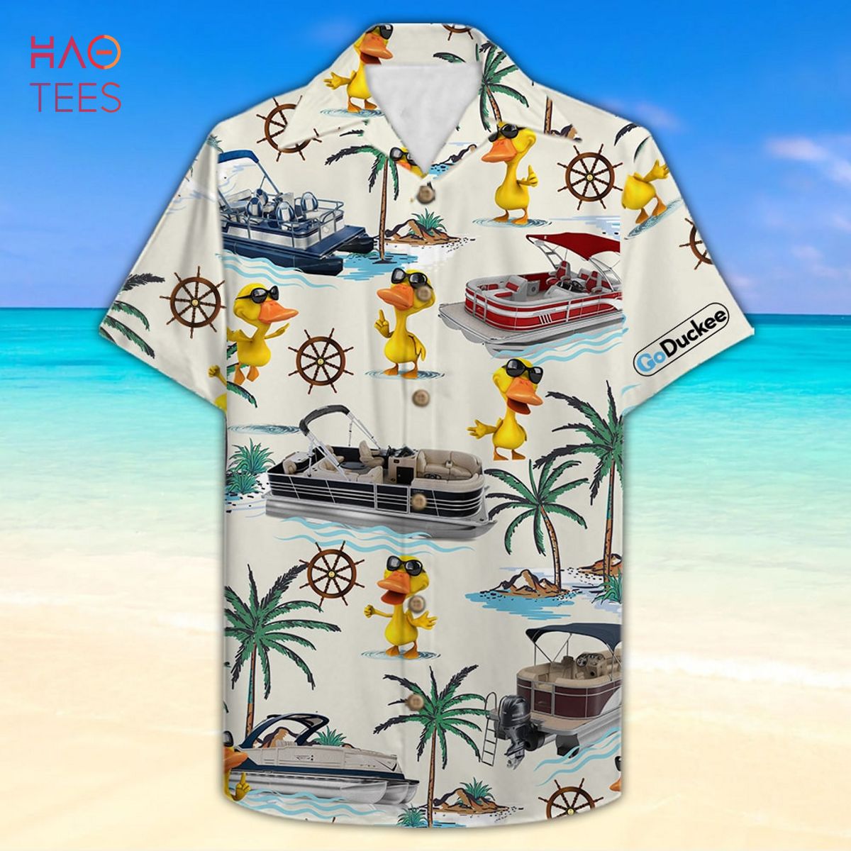 Pontoon Boat & Duck Pattern Hawaiian Shirt - Pontoon Boat & Duck Pattern Hawaiian Shirt -
