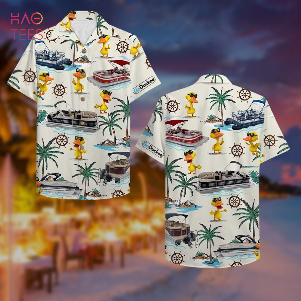 Pontoon Boat & Duck Pattern Hawaiian Shirt - Pontoon Boat & Duck Pattern Hawaiian Shirt -