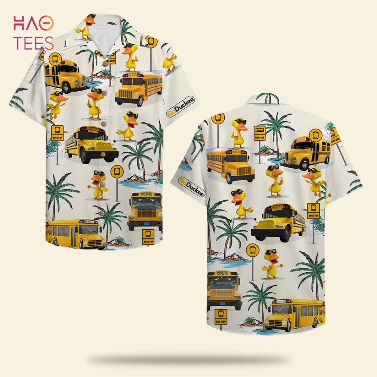 School Bus Drive Duck Bus & Duck Pattern Hawaiian Shirt