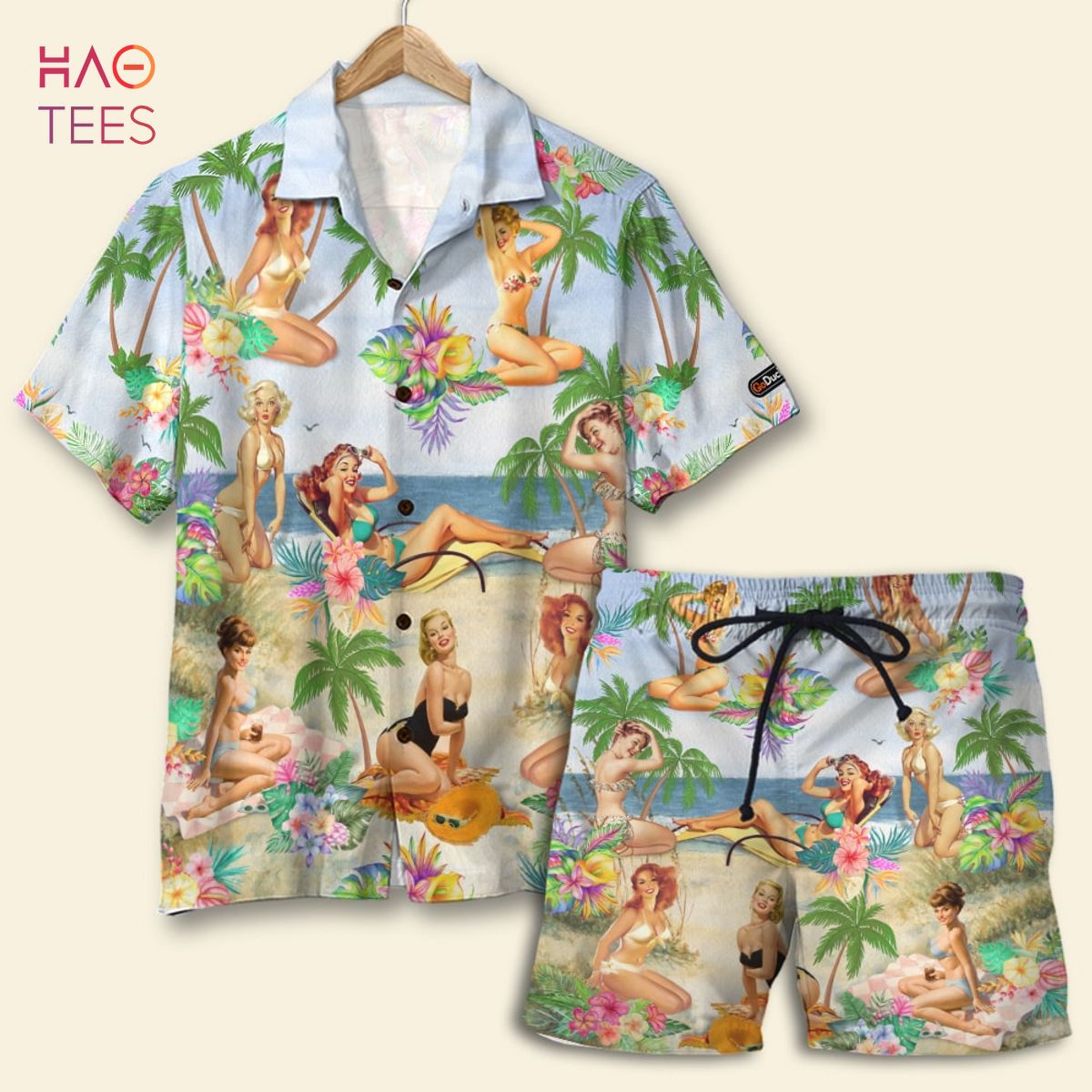 NEW Pin Up Girl Hawaiian Shirt And Men Beach Shorts