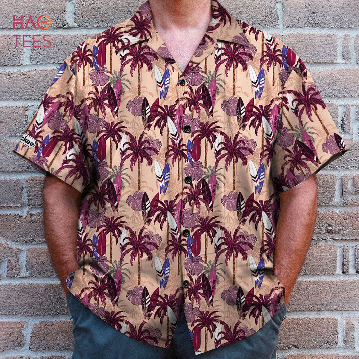 Surfing Hawaiian Shirt - Custom Palm Trees Background Surfing Hawaiian Shirt - Custom Palm Trees Background