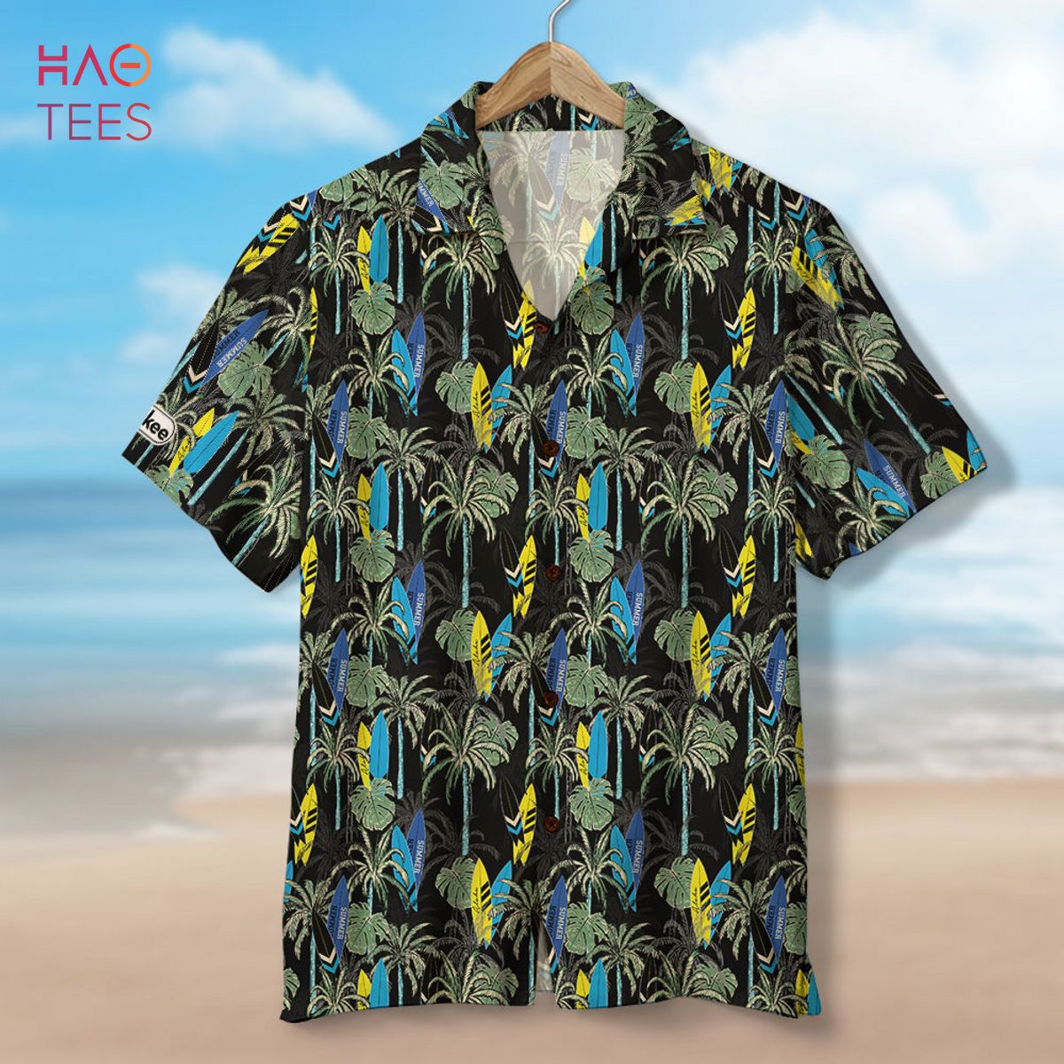 Surfing Hawaiian Shirt - Custom Palm Trees Background Surfing Hawaiian Shirt - Custom Palm Trees Background