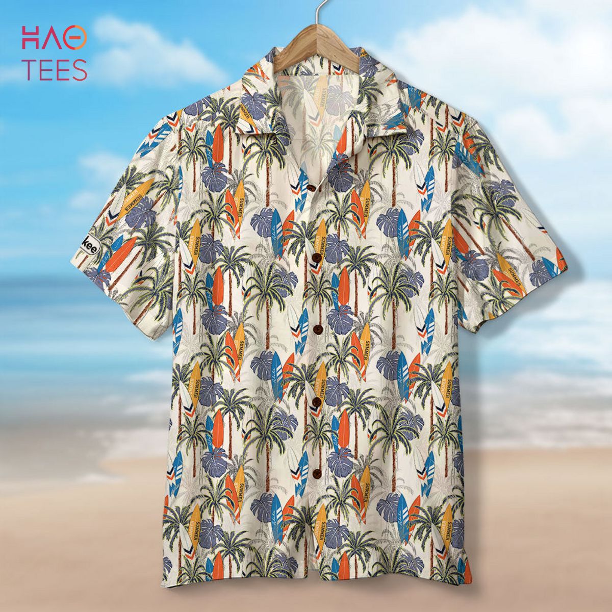 Surfing Hawaiian Shirt - Custom Palm Trees Background Surfing Hawaiian Shirt - Custom Palm Trees Background