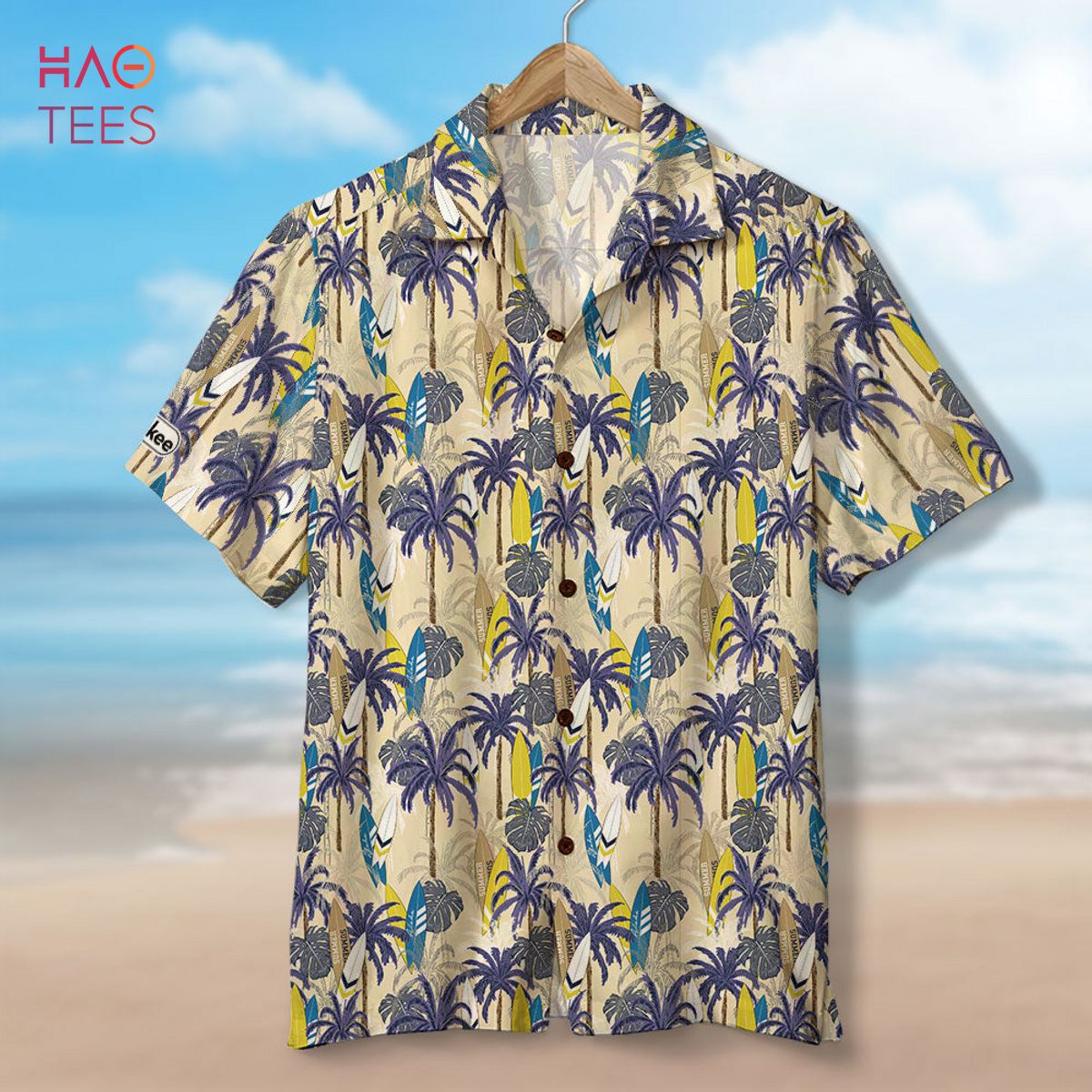 Surfing Hawaiian Shirt - Custom Palm Trees Background Surfing Hawaiian Shirt - Custom Palm Trees Background