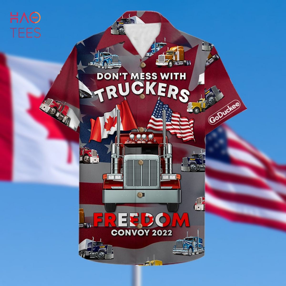 Truckers - Canada & American Truck Pattern Trucker Hawaiian Shirt Truckers - Canada & American Truck Pattern Trucker Hawaiian Shirt