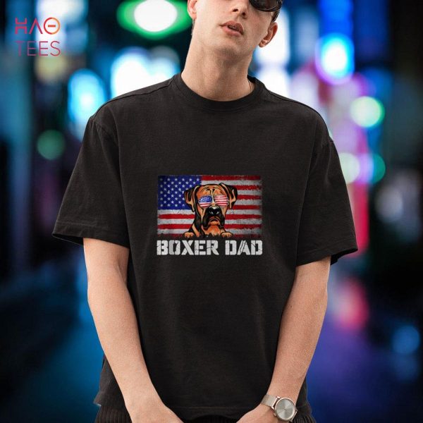 Mens Patriotic Boxer Dad American Flag 4th Of July Shirt