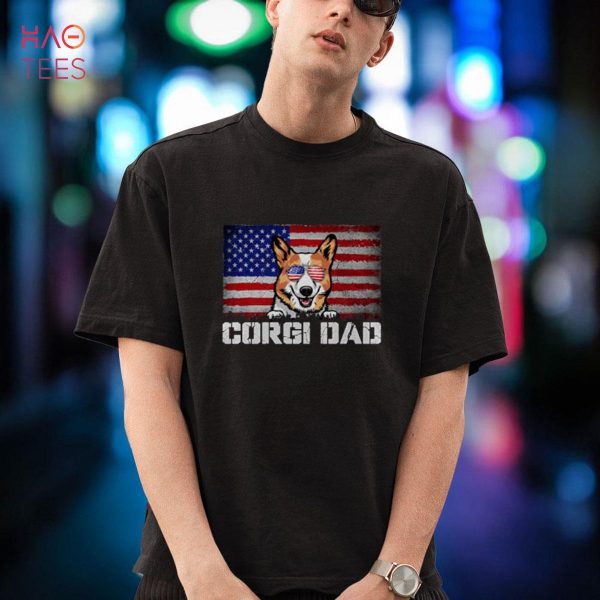 Mens Patriotic Corgi Dad American Flag 4th Of July Shirt