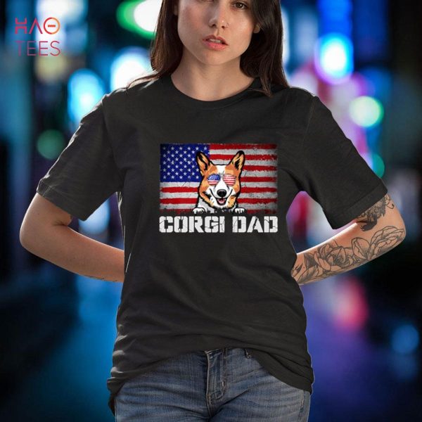 Mens Patriotic Corgi Dad American Flag 4th Of July Shirt