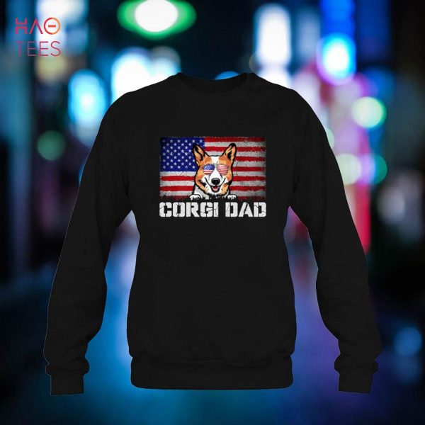 Mens Patriotic Corgi Dad American Flag 4th Of July Shirt