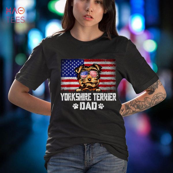 Mens Patriotic Yorkshire Terrier Dad American Flag 4th Of July Shirt