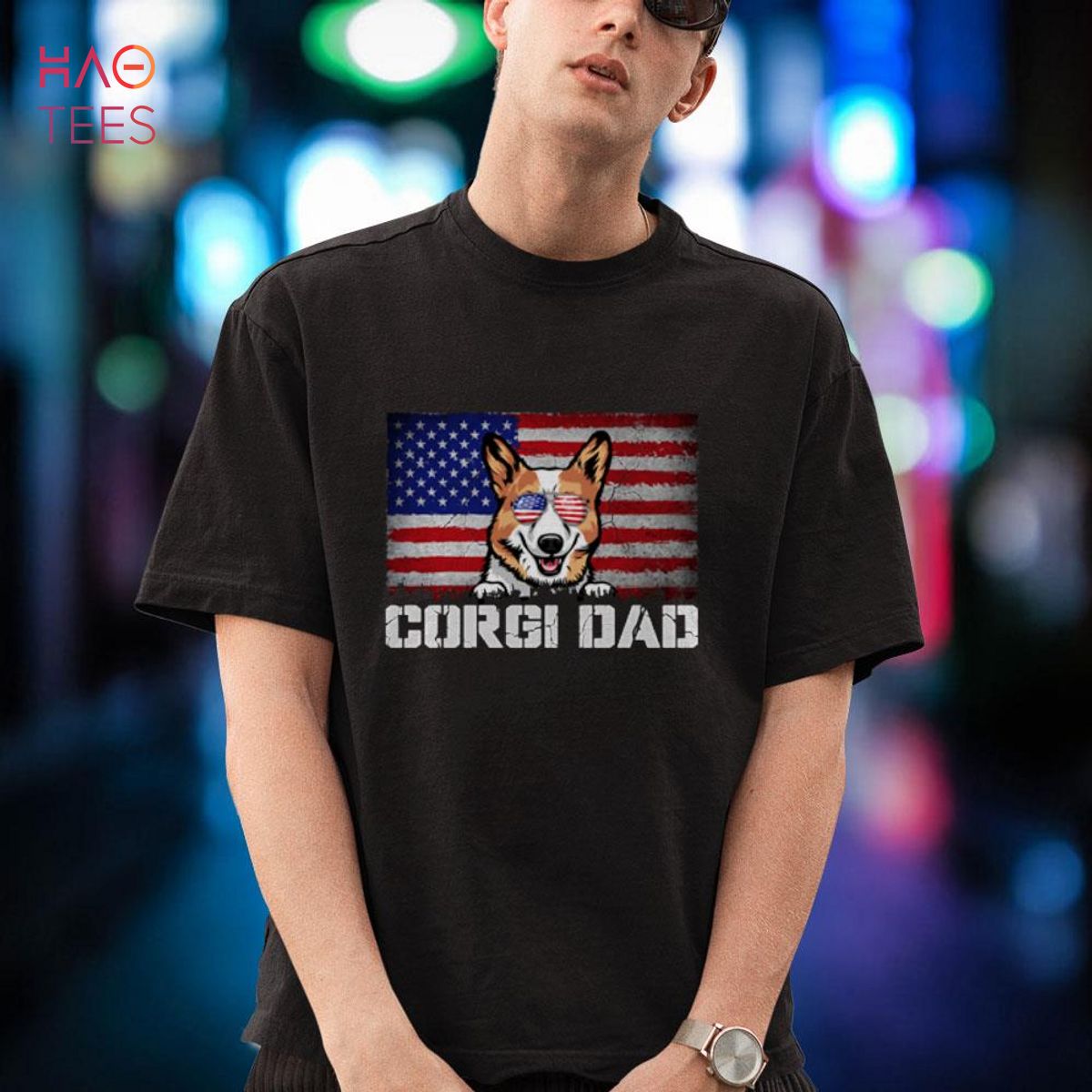 Patriotic Corgi Dad American Flag 4th 