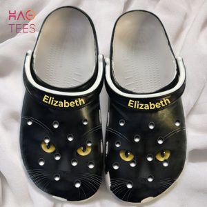 Black Cat Face Print Personalized Clogs Shoes With Your Name