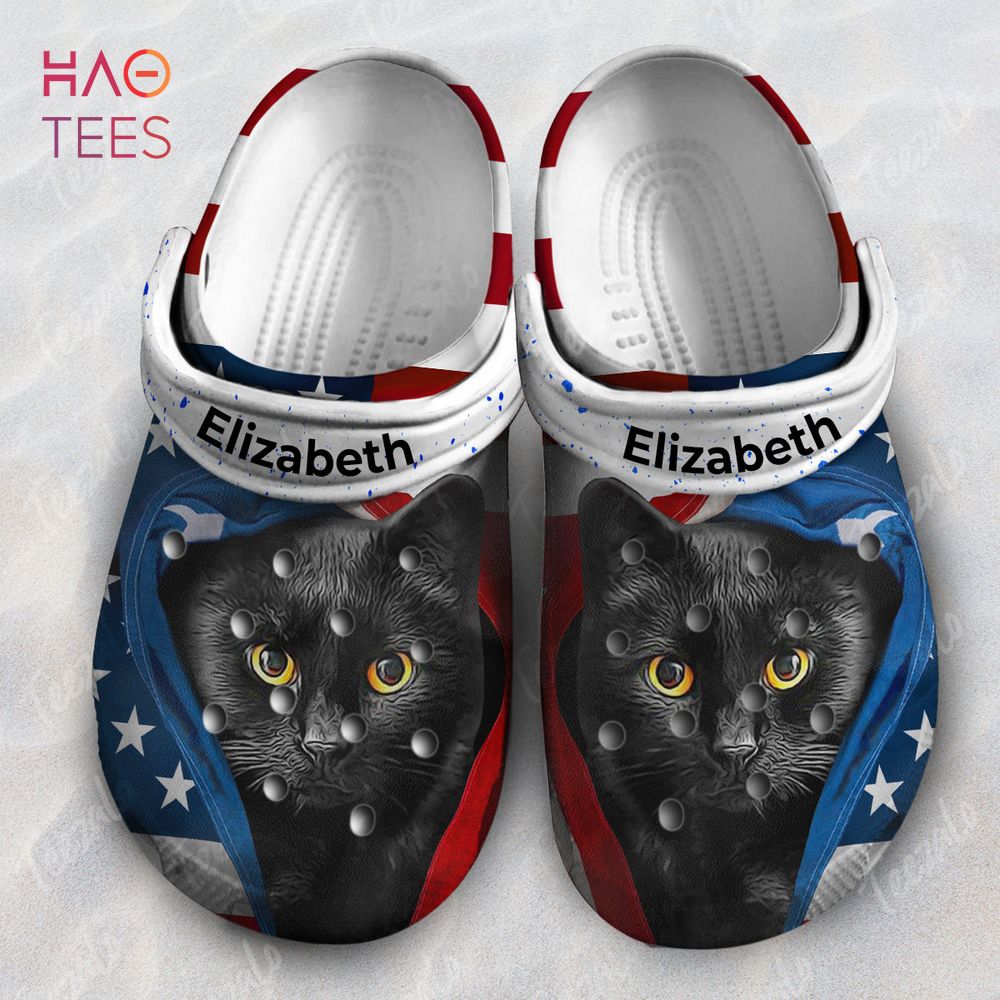 Cat Opened American Flag Personalized Clogs Shoes