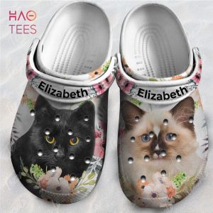 Cat Personalized Clogs Shoes For Women With Flower Pattern