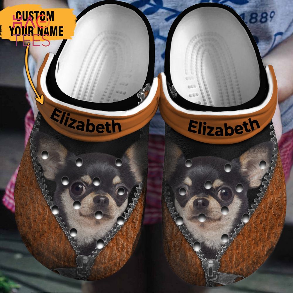Chihuahua Brown Zipper Clogs Shoes, Chihuahua Gift