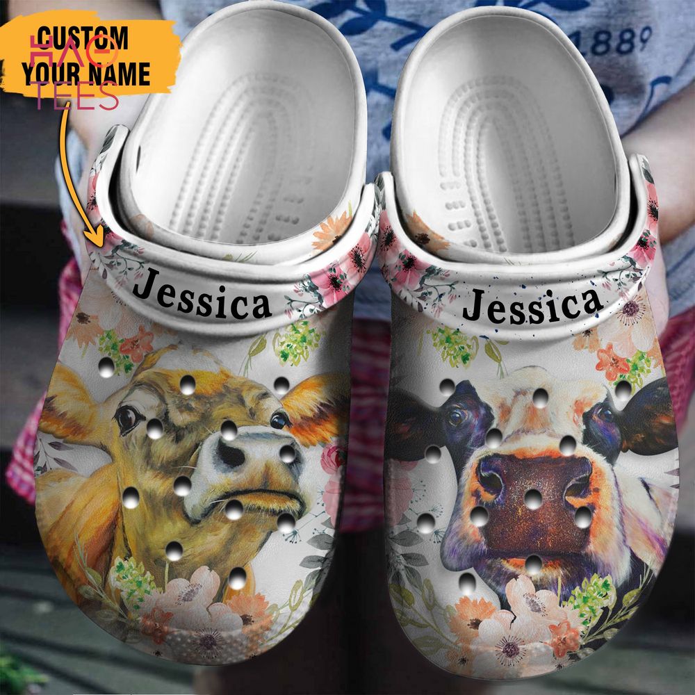 Cow Flower Personalized Clogs Shoes With Your Name Cow Flower Personalized Clogs Shoes With Your Name