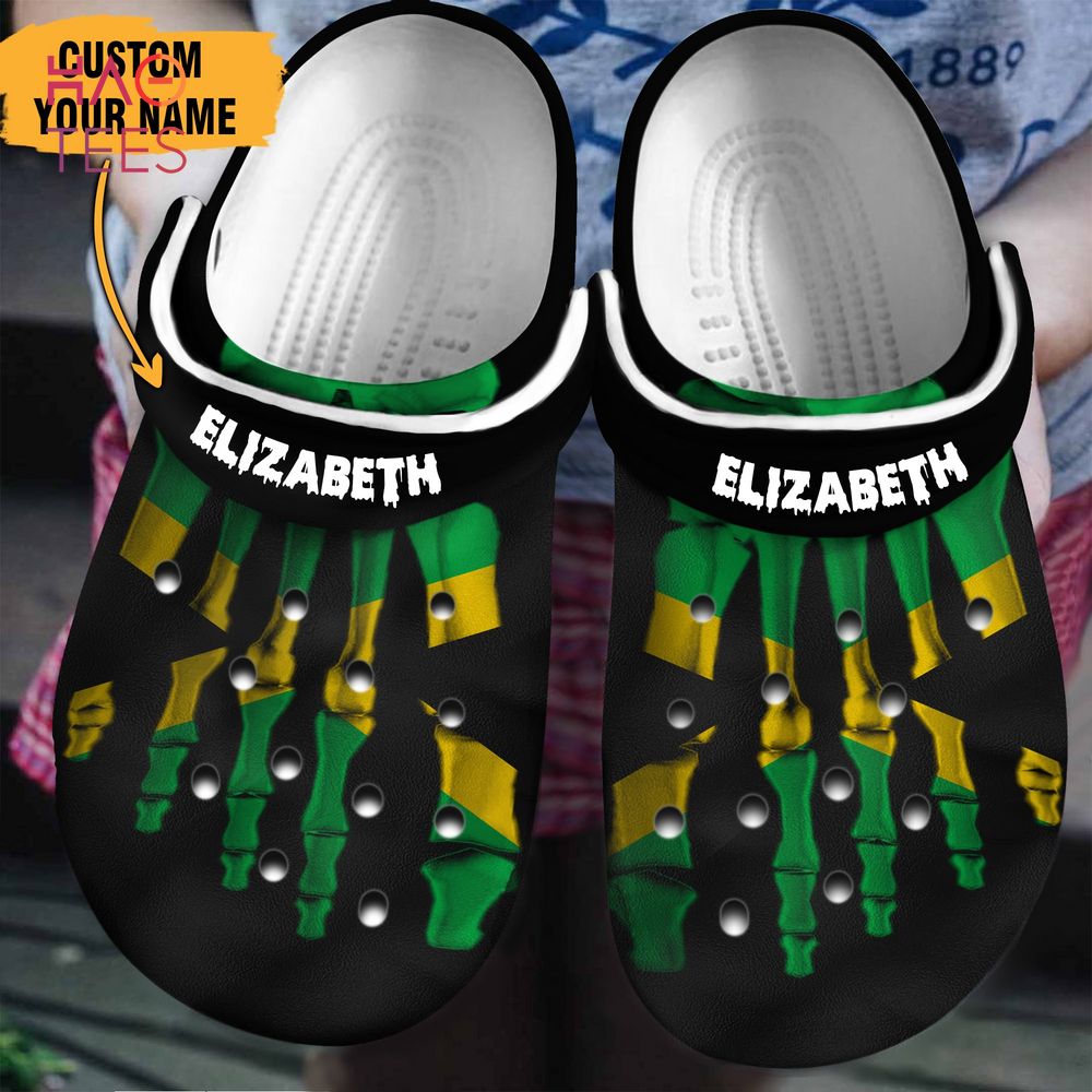 Jamaican Foot Bones Personalized Clogs Shoes For Halloween, Jamaica Clogs Shoes