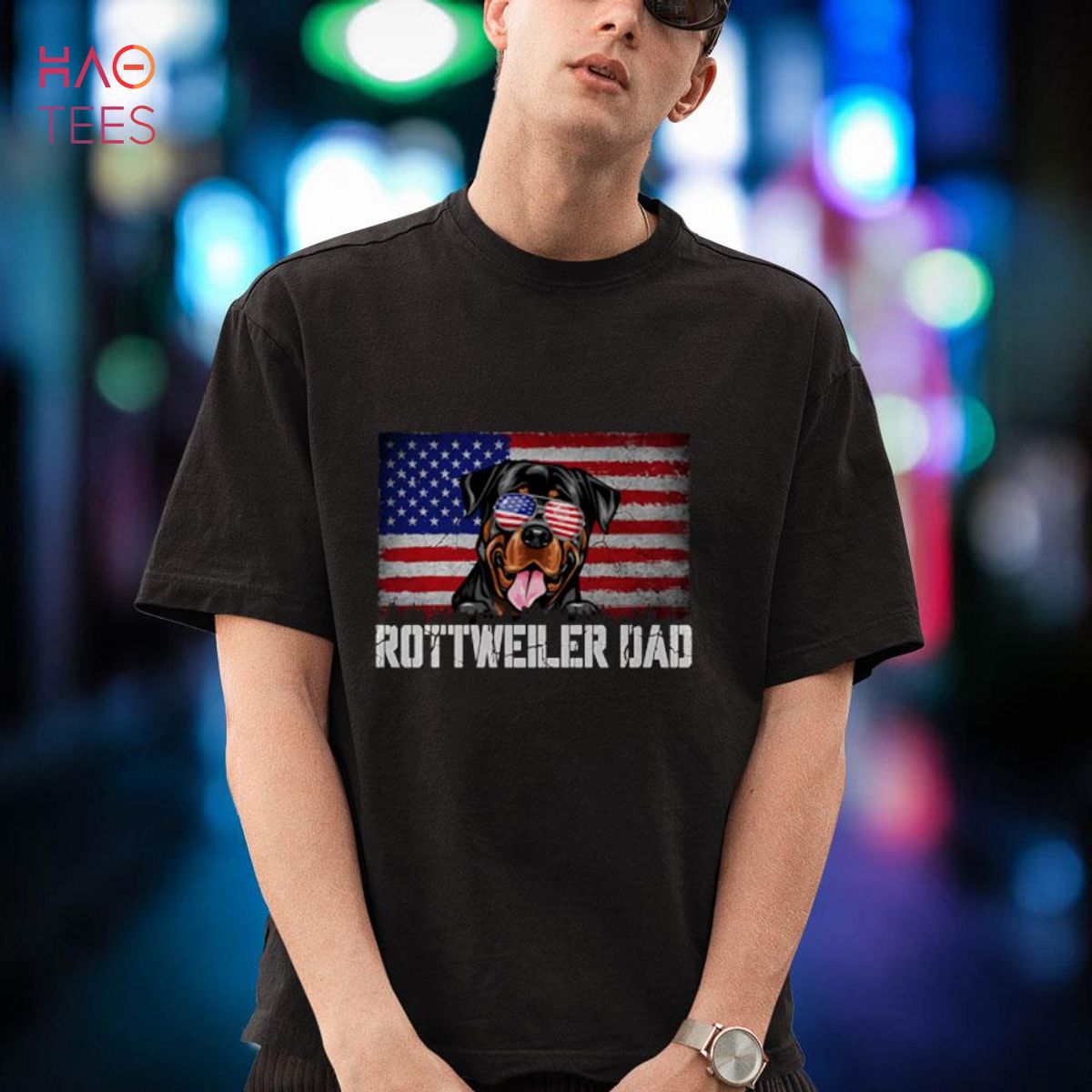 Patriotic Rottweiler Dad American Flag 