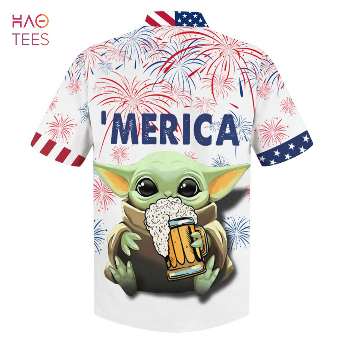 Baby Yoda With Beer ?Merica Hawaiian Shirt