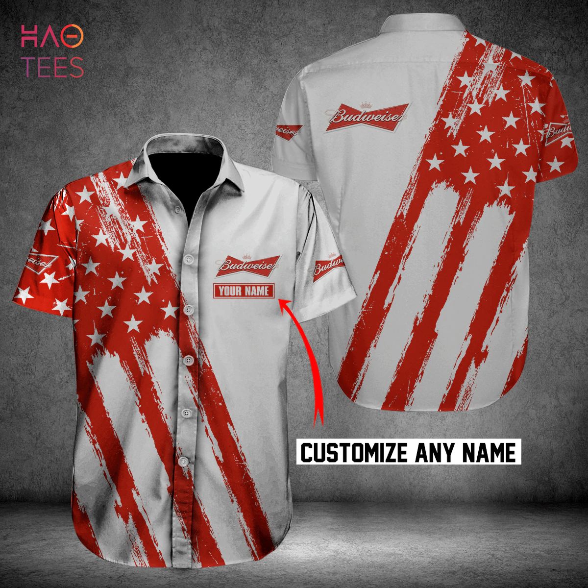 Budweiser American Flag Custom Name Hawaiian Shirt