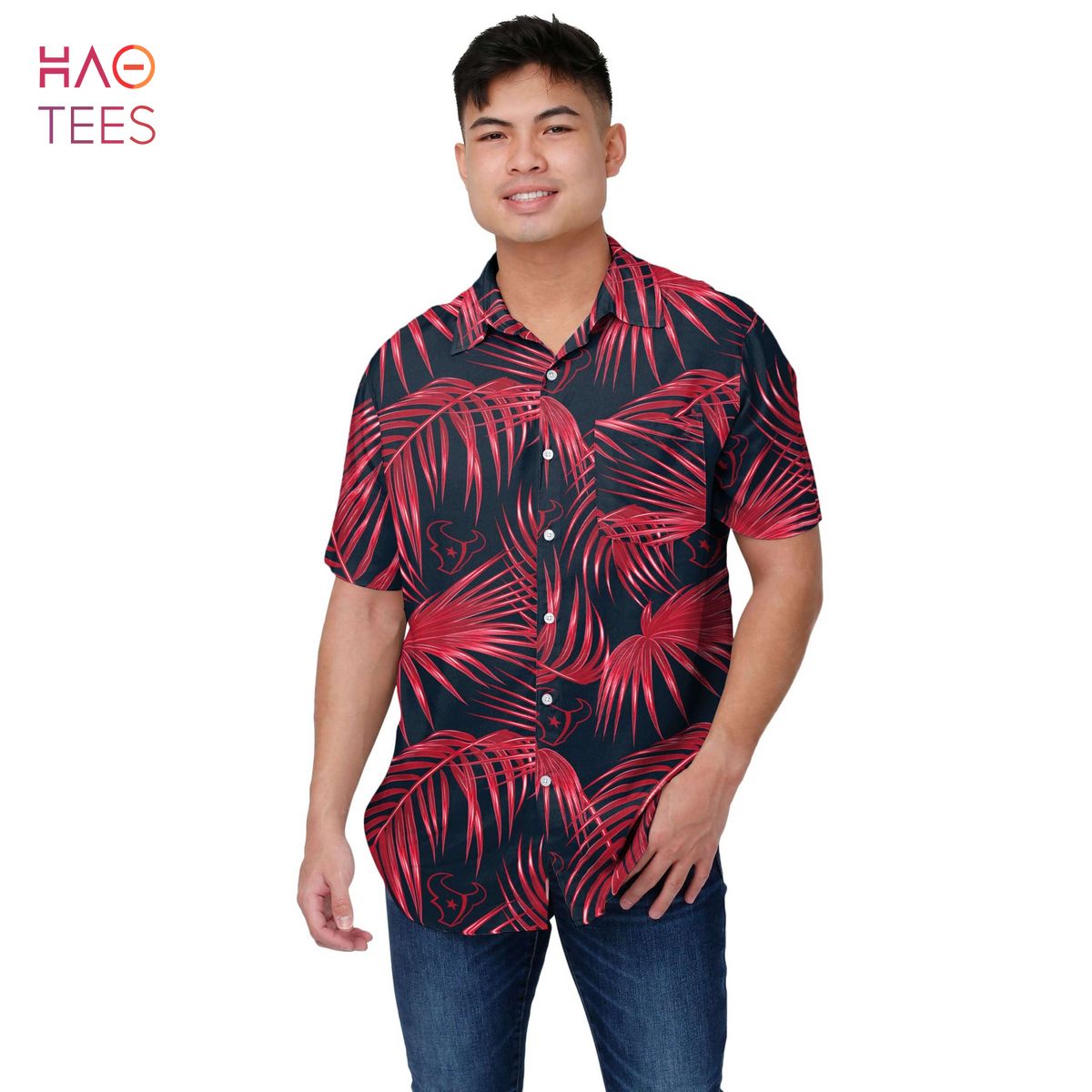 Houston Texans NFL Mens Hawaiian 3D Shirt Houston Texans NFL Mens Hawaiian 3D Shirt