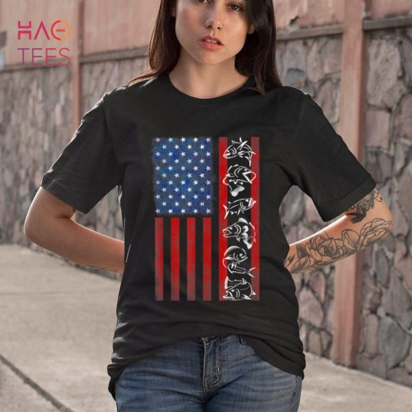 Vintage American Flag Fishing Art Fish Species Shirt